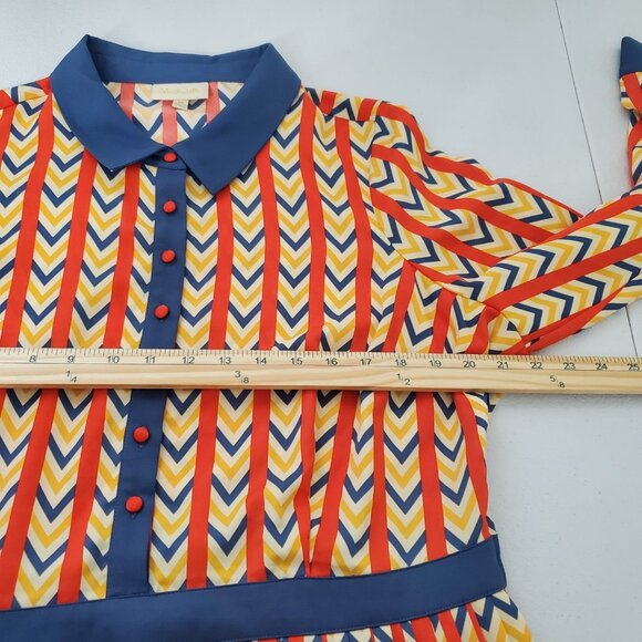 Modcloth Womens Colorful Chevron Pleated Shirt Dress Size 1X Long Sleeve Mod - Picture 7 of 9